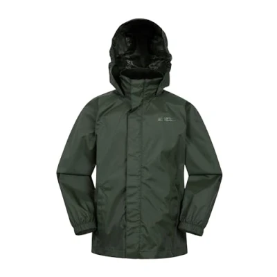 Image of Mountain Warehouse Pakka Kids Waterproof Jacket Wind Resistant, Lightweight,Breathable Rain Coat For Girls &amp; Boys, Packaway Bag Rain, Autumn, Winter Khaki Size 11 12 Years