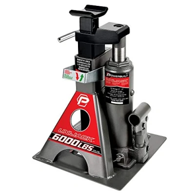 Image of Powerbuilt 620471 3 Ton All in One Hydraulic Bottle Jack and Jackstand Unit,Compact,Wide Base, Eliminates Jackstands, for Unibody, Trucks, SUVs, RVs,Cars,Trailers,ASME,Black,11 21 Inch