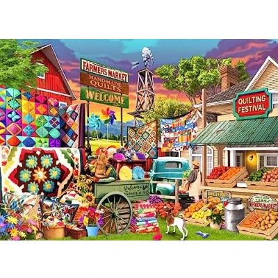 Image of Vermont Christmas Company Quilting Festival Jigsaw Puzzle 1000 Piece Colorful for Adults Randomly Shaped and Fully Interlocking Pieces