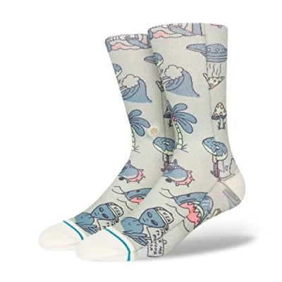 Image of Stance Hunger Crew Socks Sage Patterned Calf Medium