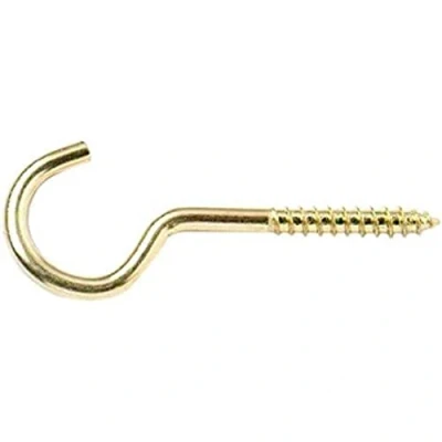 Image of Merriway BH03576 (15 Pcs) EB 60mm (2.3/8 inch) Steel Screw In Hook Brass Plated Pack of 15 Pieces