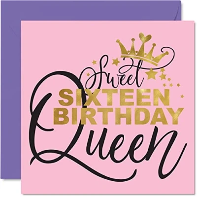 Image of 16th Birthday Cards for Girls Her Sweet 16 Sixteen Queen Happy Sixteenth Card Girl Daughter Granddaughter Niece Sister Friend Cousin, 145mm x Female Greeting Gift