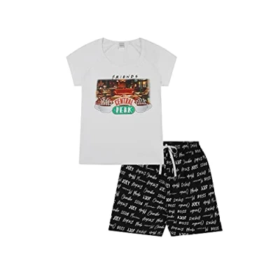 Image of FRIENDS Girls Central Perk Short Pyjamas for Cafe TV Show Black White (15 16 Years)