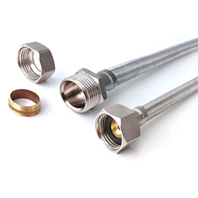 Image of 15mm x 3/4&quot; BSP 300mm (1 Pipe) Long Flexible Braided Hose Bath Tap Flex Connector