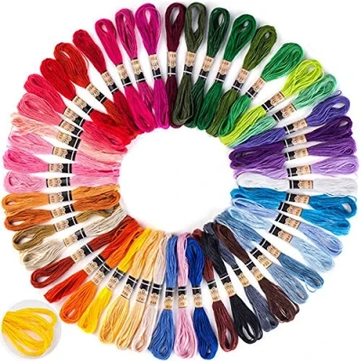 Image of Gerhannery 50 Skeins Embroidery Thread Random Colors Cotton Floss Friendship Bracelets with 10 Pieces Bobbins for Knitting Cross Stitch Project (50 Skeins)