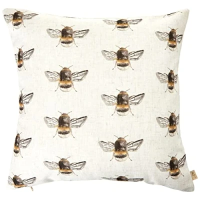 Image of Evans Lichfield Bee Happy Repeat Cushion Cover, White, 43 x cm