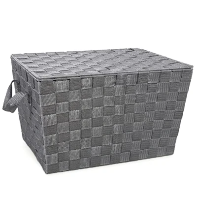 Image of EHC Multipurpose Grey Woven Storage Hamper Shelf Shelves Tidy Toys clothes Bathroom Bedroom Basket