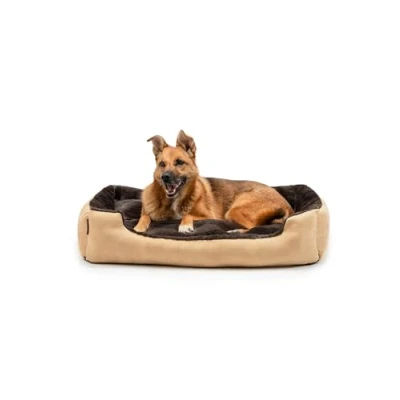 Image of dog bed pillow basket with reversible cushion colour brown/beige size XL
