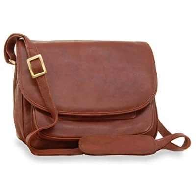 Image of VISCONTI Women&#039;s Leather Crossbody Saddle Bag Medium Handbag Multiple Pockets Adjustable Shoulder Strap ATLANTIC 2195 Brown