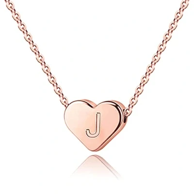 Image of TINGN Heart J Necklace for Girls Jewelry, 14K Rose Gold Plated Engraved Initial Alphabet Jewelry Present Little Necklaces Teen Christmas Gifts
