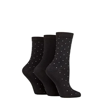 Image of Women&#039;s 3 Pair SOCKSHOP TORE 100% Recycled Pin Dot Cotton Socks Black 4 8 Ladies