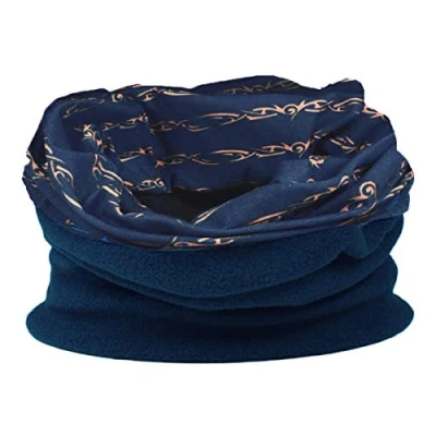 Image of Multifunctional snood for men. Scarf, hat, neck warmer, hood, balaclava with fleece section (Barbed chain navy and orange)