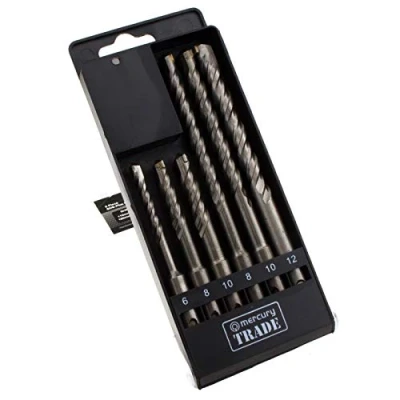 Image of 6 Piece SDS Plus Tough Carbon Steel Drill Bit Set for Brick with Case 6mm/8mm/10mm/12mm in Storage Box YG8 cutting edges