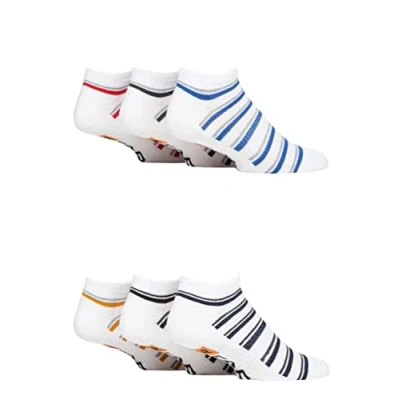Image of Mens 6 Pair Farah Plain, Patterned and Striped Trainer Socks Stripe White 11