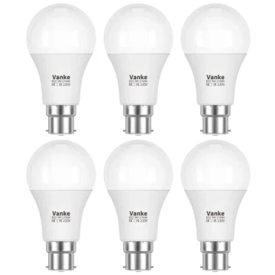 Image of Vanke Bayonet Light Bulb, 9w (60w Equivalent), 2700K Warm White B22 LED Bulbs, 806 Lumen, Non Dimmable, Pack of 6