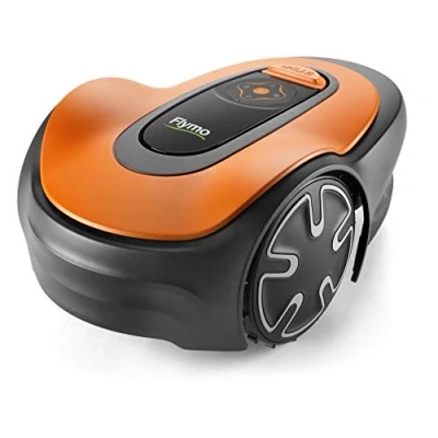Image of Flymo EasiLife 250 GO Robotic Lawn Mower Cuts Up to sq m, Ultra Quiet Mowing, Manicured Lawn, Bluetooth Application Control, Safety Sensors, Hose Washable, Lifestyle Functions, Orange and Grey