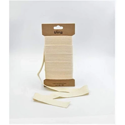 Image of Trimz Single Herringbone Cotton Ribbon, Natural, 25mm x 5m