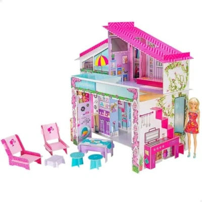 Image of Liscianigiochi Barbie Dream House Pretend Play Doll Two Storey Holiday Villa, Arrange Furniture And Decorate Malibu With