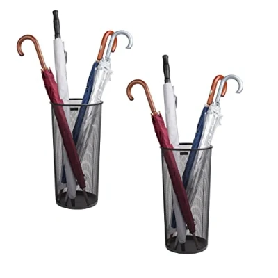 Image of Mind Reader Network Collection, Umbrella Stand, 12 Capacity, Entryway Organizer, Reinforced Solid Rim and Base, Metal Mesh, Set of 2, 10.25&quot; L x W 19.5&quot; H, Black