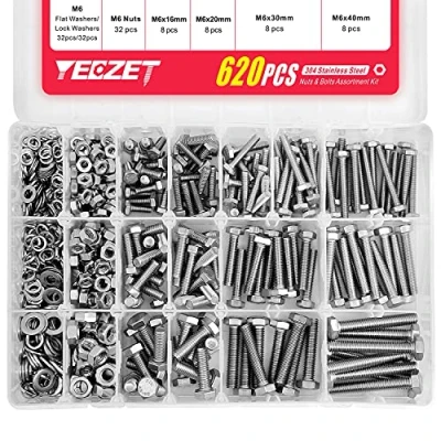 Image of YEEZET 620PCS M4 M5 M6 Heavy Duty Bolts and Nuts Assortment Kit, 304 Stainless Steel, Includes 13 Most Common Sizes