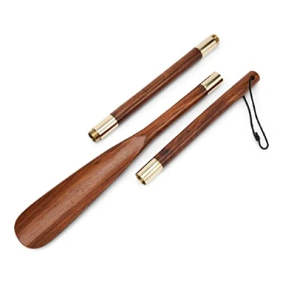 Image of NKlaus 11731 Maritime Shoe Horn 70 cm Three Pieces Made of Wood and Brass Gold Adjustable Length, Extra long, One Size