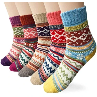 Image of 5 Pairs Womens Socks Wool Thermal Warm Knitting Ladies for Winter, One Size, Mix 3