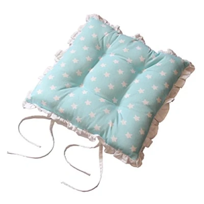 Image of HOMESCAPES Reversible Frilled Tie on Seat Pad 40 x 40cm Blue Stars Design Chair Cushion with Ties and Ruffles