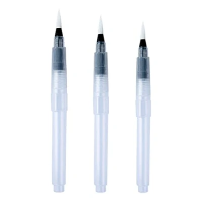 Image of 3/6Pcs Water Paint Brush Set Refillable Pen Fine Flat Nib for Watercolor Blending Artist Beginner Supply