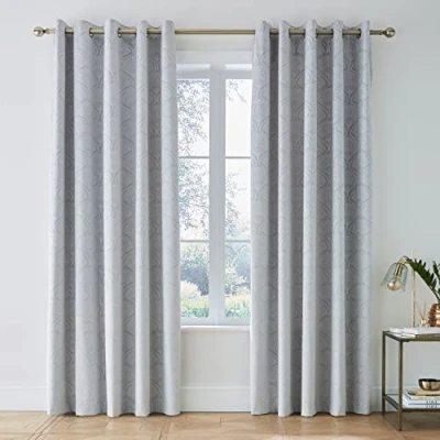 Image of Catherine Lansfield Art Deco Pearl 66x90 Inch Lined Eyelet Curtains Two Panels Silver Grey