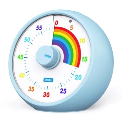 Image of kiecky squirrel Visual Timer for Kids, 60 Minute Countdown Classroom Office Kitchen, Desk Kids Time Management Tools with Silent Operation, Pomodoro Rainbow Pattern Blue
