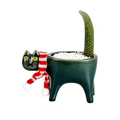 Image of courti Cat Planter,Ceramic Animal Succulent Planter Pots, Cute Cactus Flowerpot, Cartoon Ceramic Bonsai Holder Plant Container