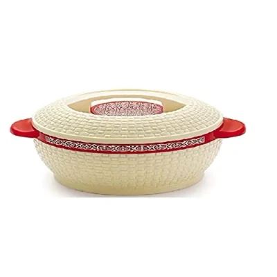 Image of Insulated Hot Pot Casserole Food Serving Dish with Lid, Double Wall. Stainless Steel 17 cm Diameter (Cream &amp; Red 4 Deep 1500ml)