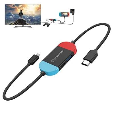 Image of Senticam Switch TV Dock for Nintendo Switch/Switch OLED,Portable Travel Docking Station Replacement with HDMI and USB 3.0 Port, Cable (Multicolour)