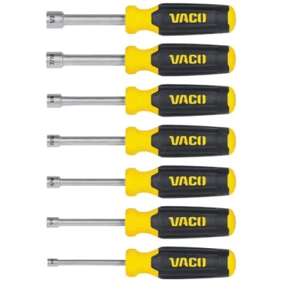 Image of VACO VAC7070 7 Piece SAE Nut Driver Set, Laser Etched Sizes, Magnetic Tip, Hollow Shaft and Comfort Grip for Precise Hex Driving