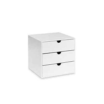 Image of OSCO White Hi Gloss Plastic Cube 3 Drawers Not A4 Size Small Item Storage Stackable Lego Box Makeup Container Jewellery Compact Organiser 16.5cm x 6.5 Inch