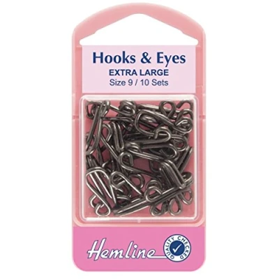 Image of Hemline H401.9 Black/Brass Rust Proof Hook/Eyes Size 9 10 Sets in a Plastic Box