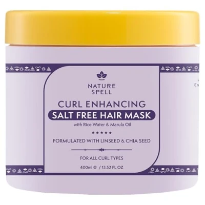 Image of Curl Enhancing Hair Mask For Curly by Nature Spell 400ml Infused with Rice Water &amp; Linseed, All Types, Sulphate Free Mask, 100% Vegan, Made in the UK, white