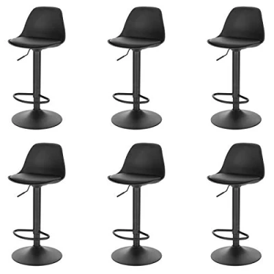 Image of Lestarain Set of 6 Breakfast Bar Stools with Footrest and Base Swivel Gas Lift PP Seat,Black
