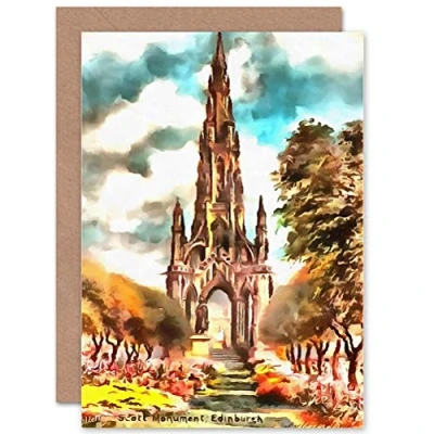 Image of Wee Blue Coo SCOTT MONUMENT EDINBURGH BIRTHDAY GIFT BLANK GREETINGS CARD