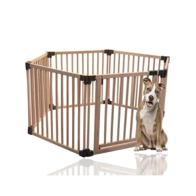 Image of Bettacare Wooden Dog Pen, Hexagon, 6 x 80cm, Natural Wood, 76cm High, Pen for Pets Dogs and Puppy, Playpen, Indoor Yard, Easy Installation