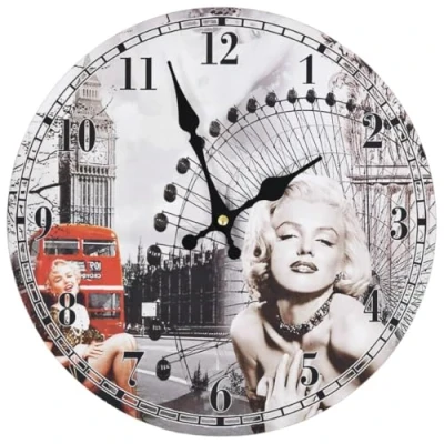 Image of vidaXL Vintage Wall Clock Marilyn Monroe 30cm Retro Multicolour Decor for Home Office Living Room Durable MDF Frame Easy to Read Numerals