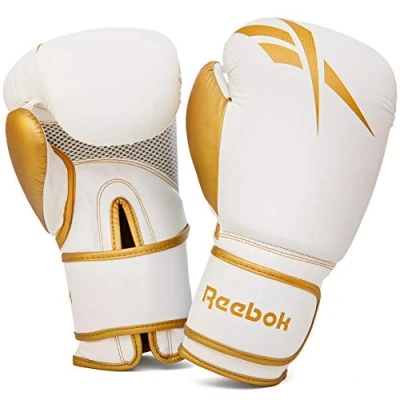 Image of Reebok Unisex&#039;s Retail Boxing Gloves, White/Gold, 14oz