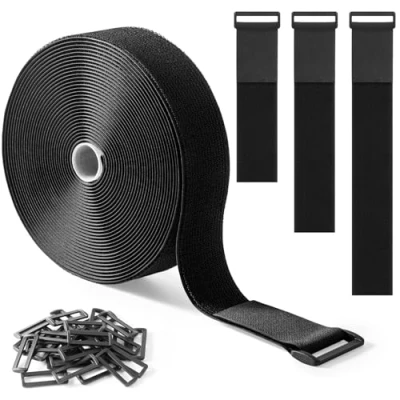 Image of Trilancer 5cm x 10m Heavy Duty Hook and Loop Straps with 30 Buckles Adjustable, Cut to Length, Reusable Cinch for Securing Cables, Hoses, Pipes, More