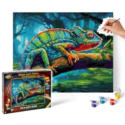 Image of Schipper 609130904 Paint by Numbers Chameleon Painting Pictures for Adults, Includes Brush and Acrylic Paints, 40 x 50 cm