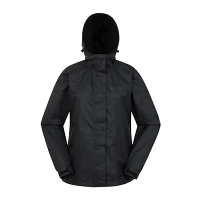 Image of Mountain Warehouse Torrent Womens Waterproof Jacket Ladies Raincoat, Lightweight Coat, Fully Taped Seams, 2 Zipped Pockets Cagoule For Travelling, Camping, Outdoors Black Women&#039;s Size 6