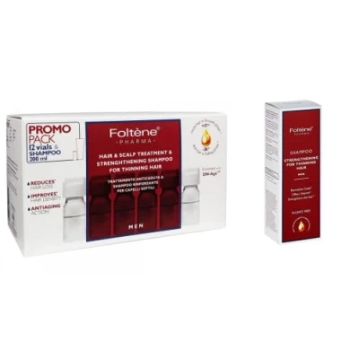 Image of Kit Foltene Hair &amp; Scalp Treatment For Men 12 Vials + Strengthening Shampoo 200 ml