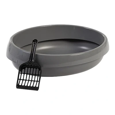 Image of Iris Ohyama Cat Litter Tray with Scoop, Up to 4kg, Gray, Open Top, Box, High Sided, For Kitten, Rabbit, Small Deep, BPA Free, Easy Clean, PNE 480