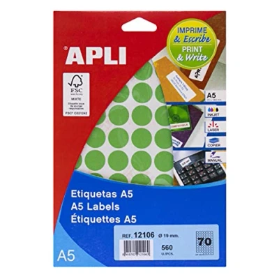 Image of APLI 12106 A5 Labels Green Ø 19 mm 8 Sheets