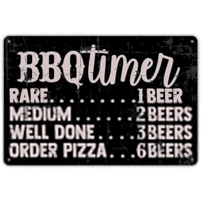 Image of Funny BBQ Timer Quote Metal Tin Sign Wall Decor Retro Signs with Sayings for Home Kitchen Restaurant Café Gifts
