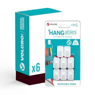 Image of Velcro Brand HANGables Removable Micro Hooks 48 x Damage Free Hanging Holds 225g per Hook Perfect for Keys, Jewellery &amp; Other Lightweight Items.